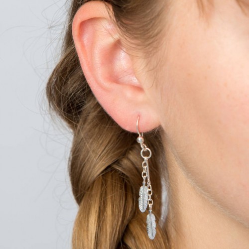 Feather Cascading Silver Earrings